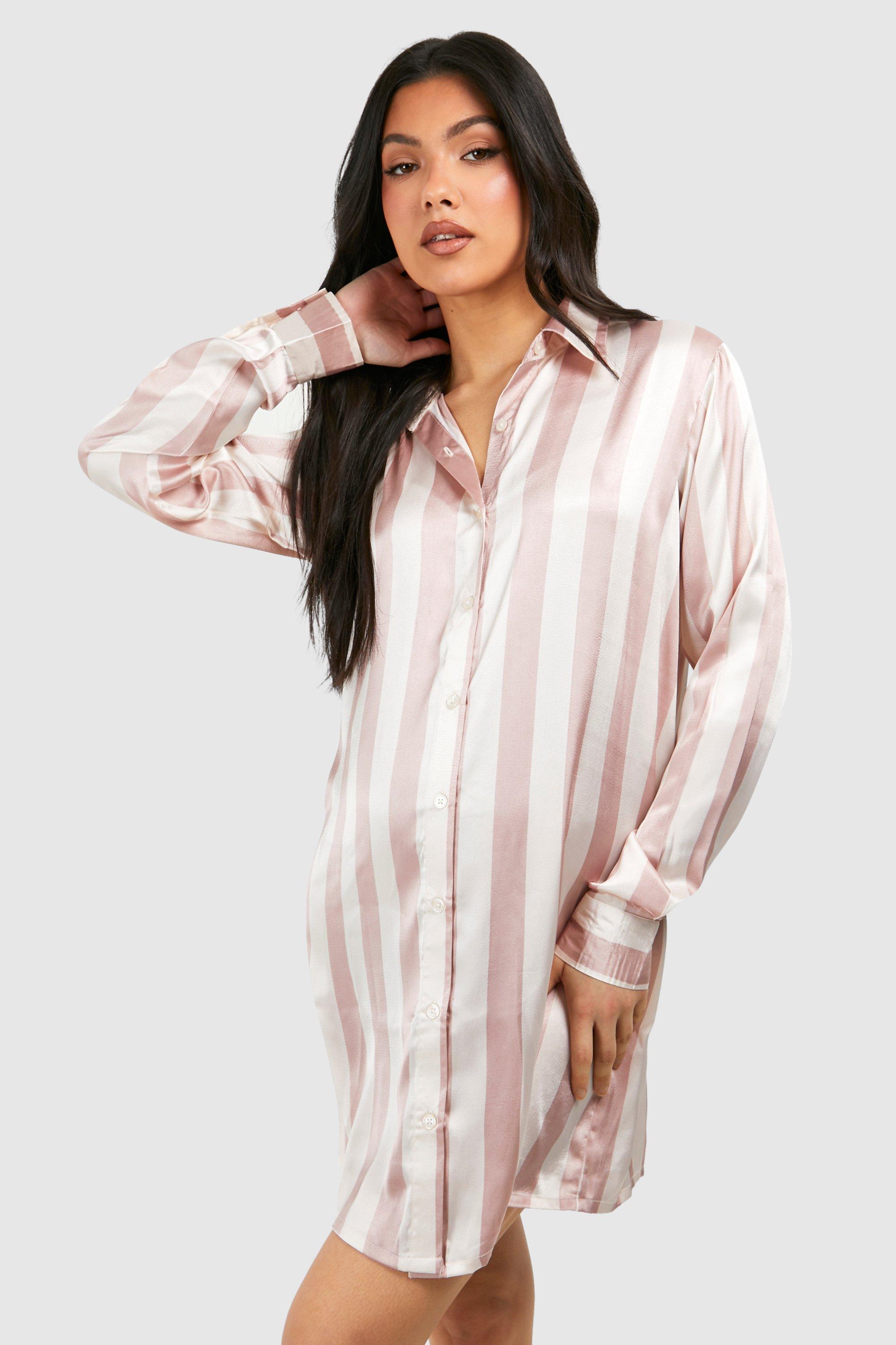 Womens Maternity Satin Stripe Night Shirt - Pink - 10, Pink